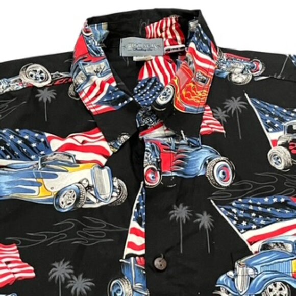 High Seas Trading Co. Patriotic Shirt Mens Size‎ 3XLT  Vintage Cars & Flag - Picture 2 of 14